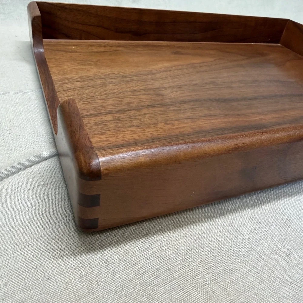 Handcrafted Solid Walnut Wood Desk Tray Catchall Organizer Mid Century Modern